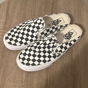 Vans Black and White Checkerboard Mule Sneakers